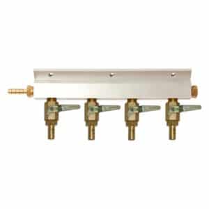 4-Way Manifold - 5/16" Barb Shutoff Outlet - 3/8" Barb Inlet
